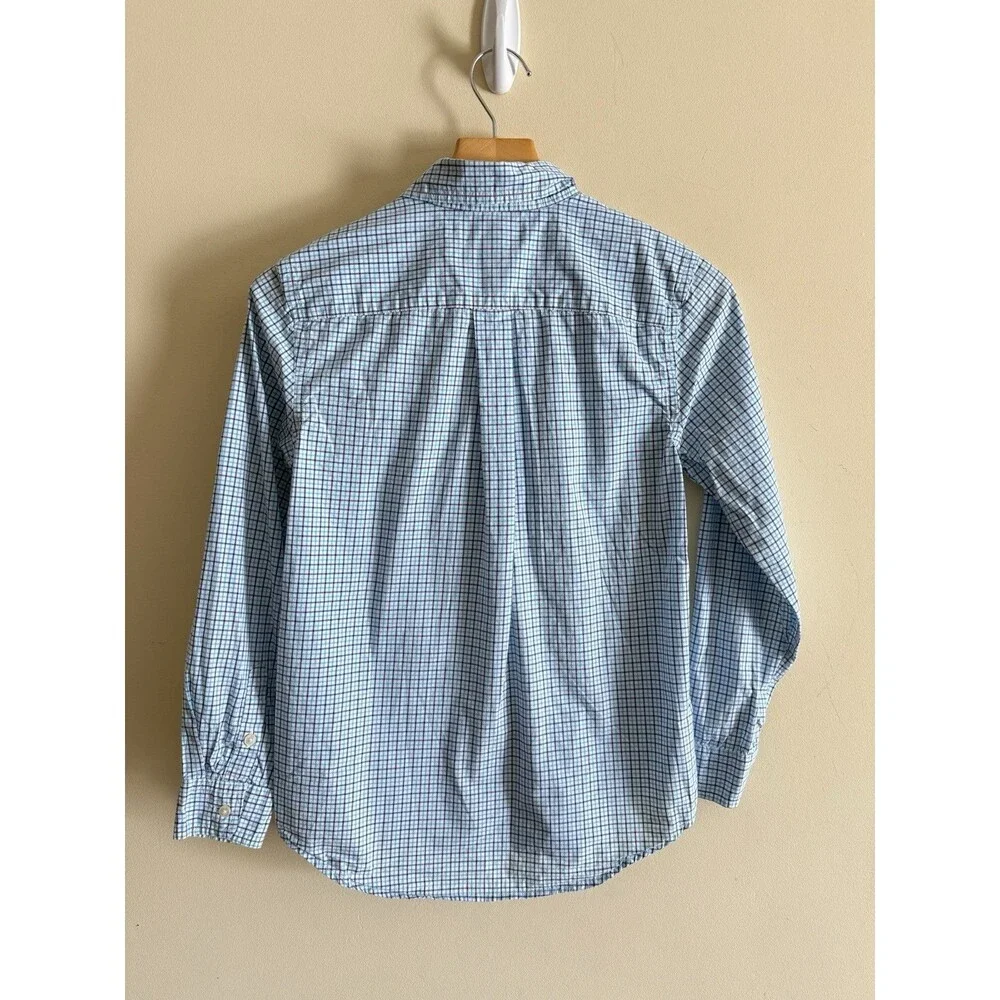 Ralph Lauren Boys L‎ Long Sleeve Oxford Shirt Plaid White/Blue Pony Logo 14/16
